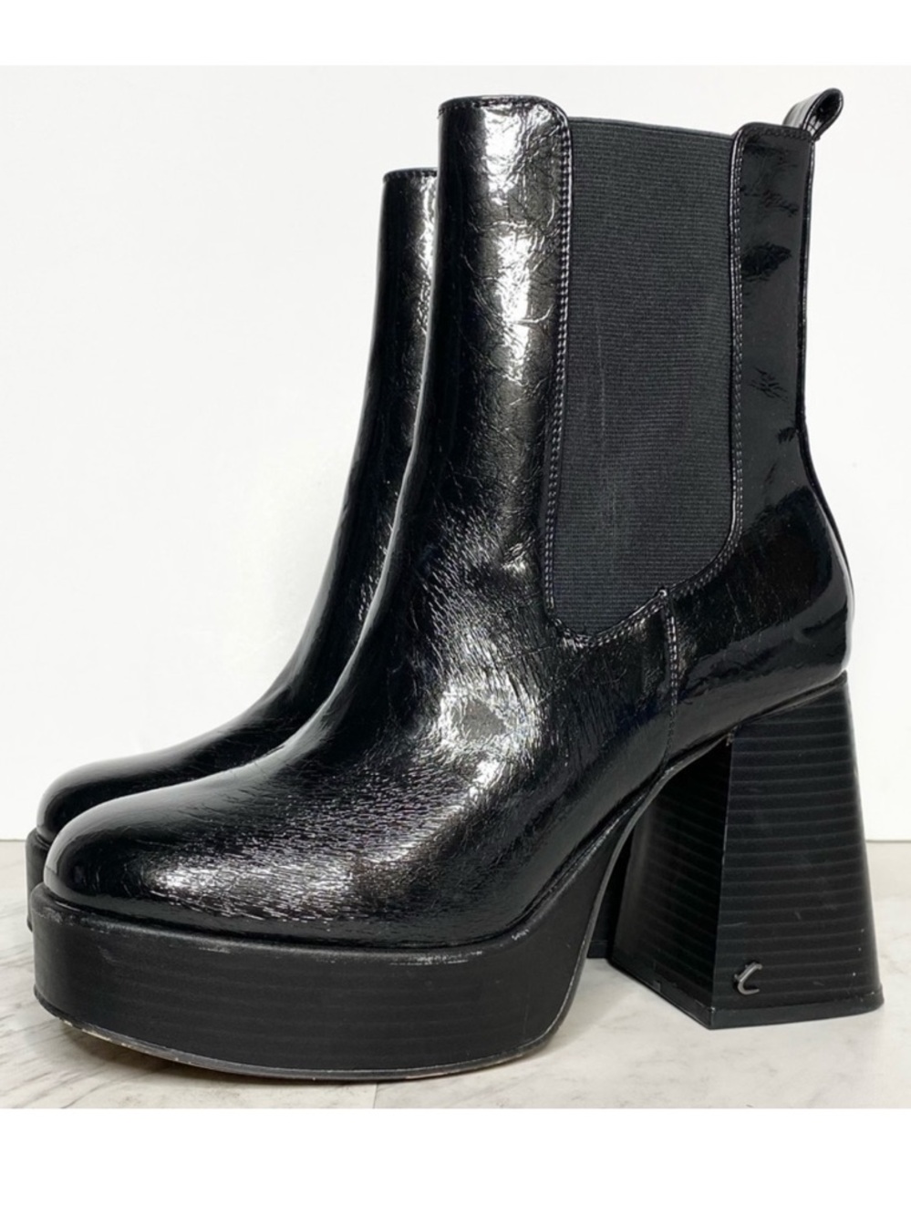 Circus Sam Edelman Stace Platform Black Patent Leather Heeled Bootie 8M